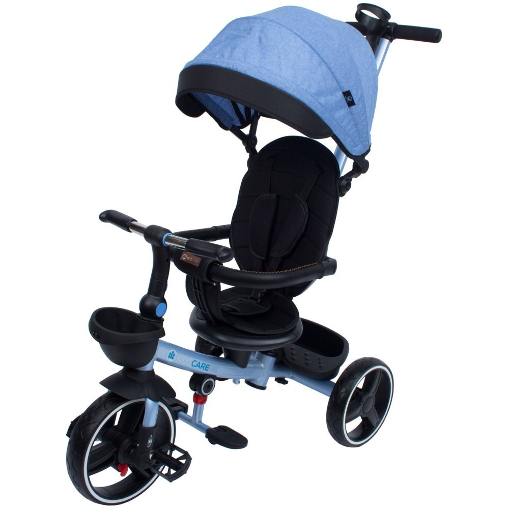 KidsCare Tricicleta pentru copii Impera Albastru pliabila scaun rotativ copertina de soare maner pentru parinti roti din cauciuc dispozitiv de franare suport pentru pahar si cos depozitare jucarii