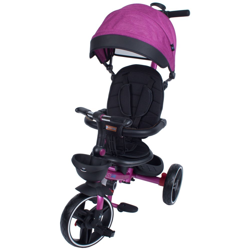 KidsCare Tricicleta pentru copii Impera Mov pliabila scaun rotativ copertina de soare maner pentru parinti roti din cauciuc dispozitiv de franare suport pentru pahar si cos depozitare jucarii