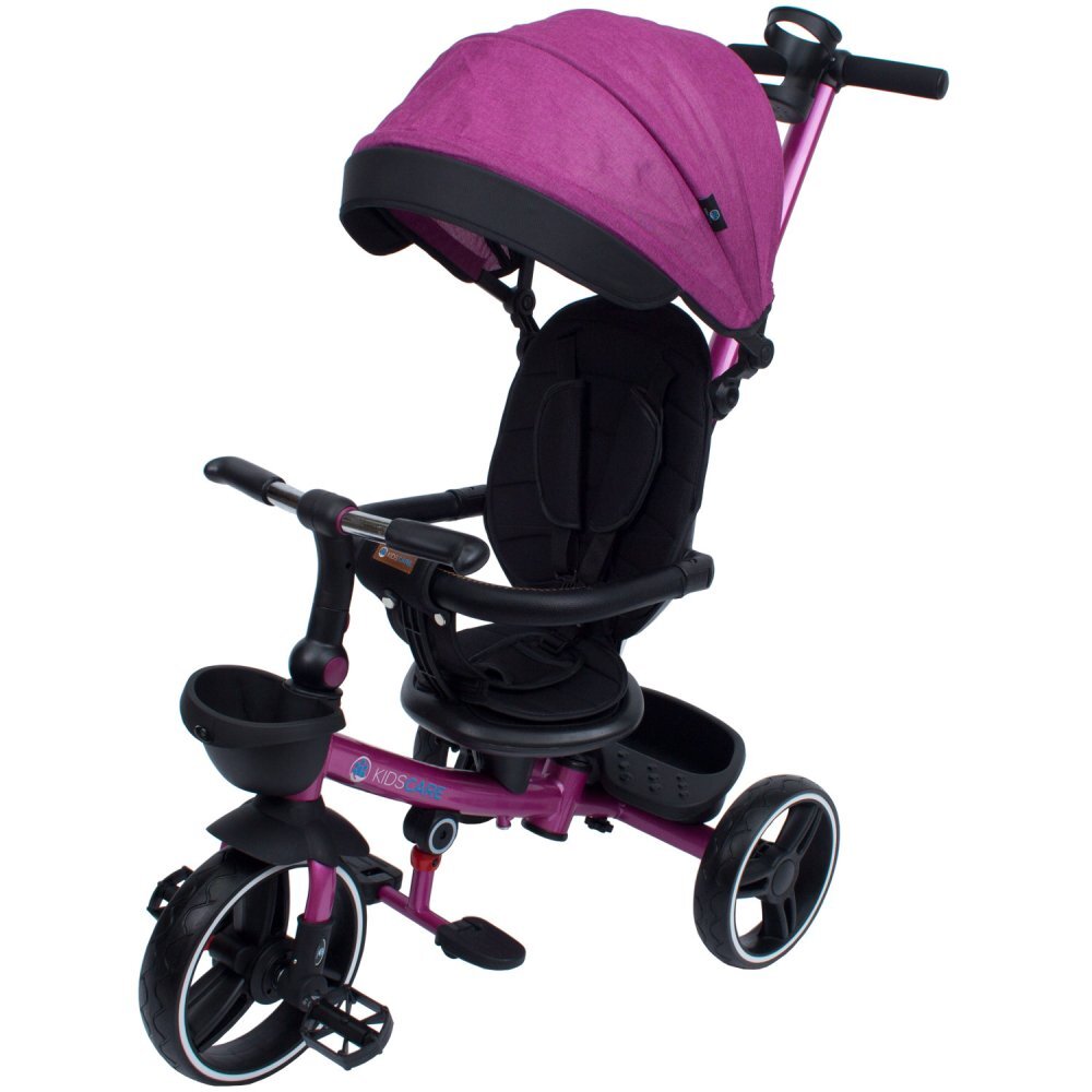 KidsCare Tricicleta pentru copii Impera Mov pliabila scaun rotativ copertina de soare maner pentru parinti roti din cauciuc dispozitiv de franare suport pentru pahar si cos depozitare jucarii
