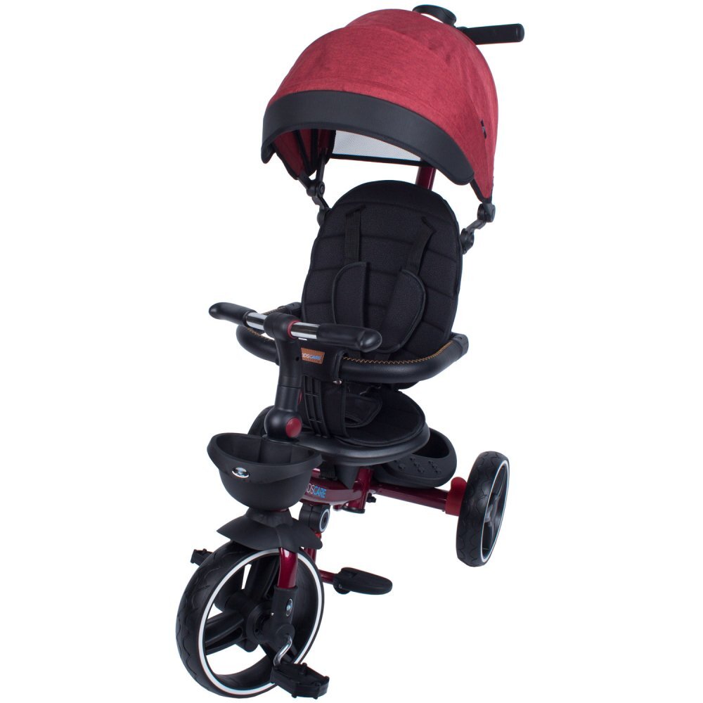 KidsCare Tricicleta pentru copii Impera Rosu pliabila scaun rotativ copertina de soare maner pentru parinti roti din cauciuc dispozitiv de franare suport pentru pahar si cos depozitare jucarii