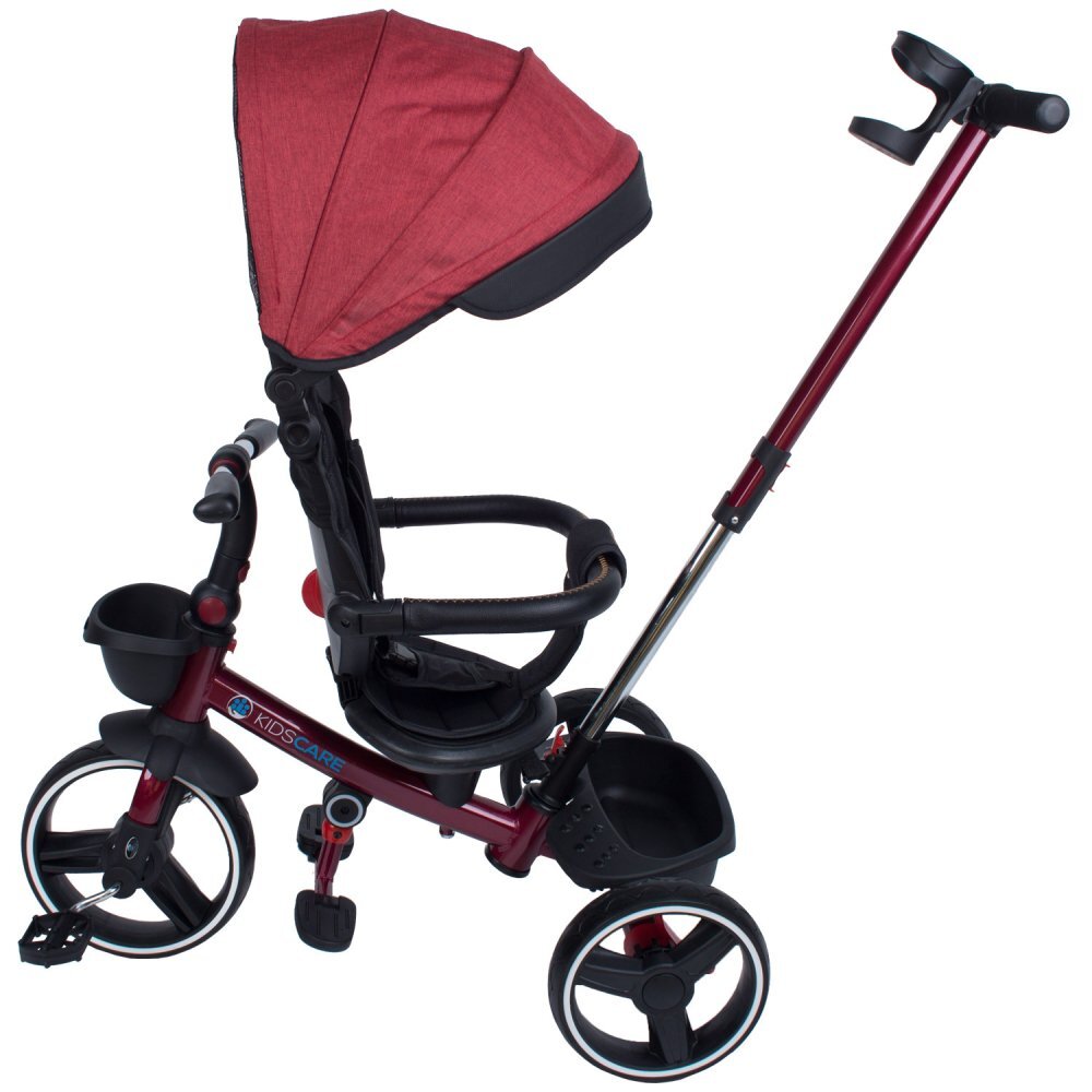 KidsCare Tricicleta pentru copii Impera Rosu pliabila scaun rotativ copertina de soare maner pentru parinti roti din cauciuc dispozitiv de franare suport pentru pahar si cos depozitare jucarii