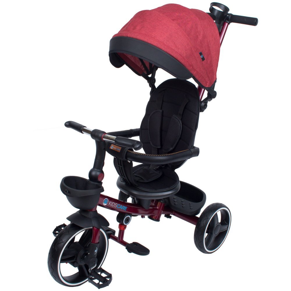KidsCare Tricicleta pentru copii Impera Rosu pliabila scaun rotativ copertina de soare maner pentru parinti roti din cauciuc dispozitiv de franare suport pentru pahar si cos depozitare jucarii