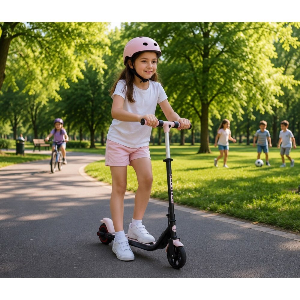 KidsCare Trotineta electrica pentru copii E70 Roz motor 130W baterie 24V 2.5Ah viteza 14 kmh lumini