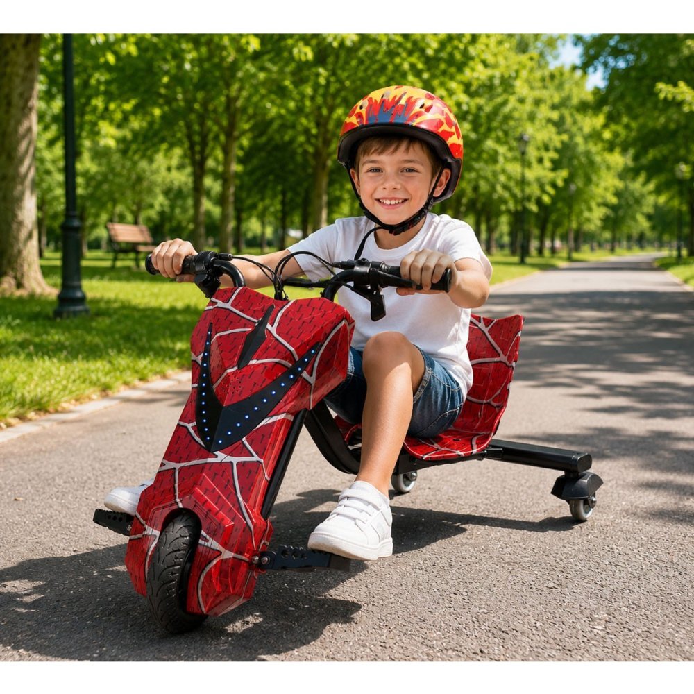KidsCare Vehicul electric pentru copii Drift 360 E400Big Rosu motor 250W viteza 20 kmh baterie 36V 3.6Ah lumini LED kit de protectie inclus