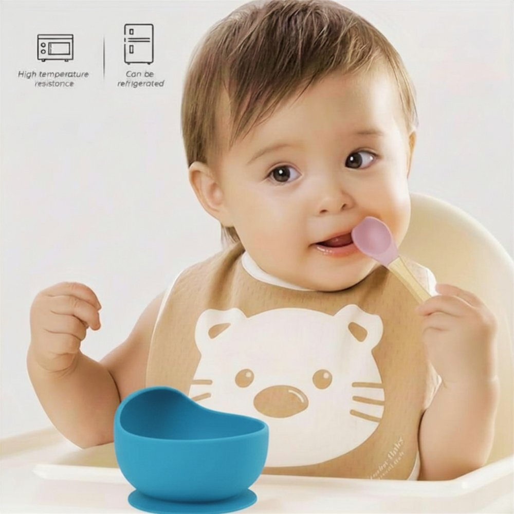 Kidscenter Castron din silicon cu ventuza antiderapanta BPA free 6+ luni albastru