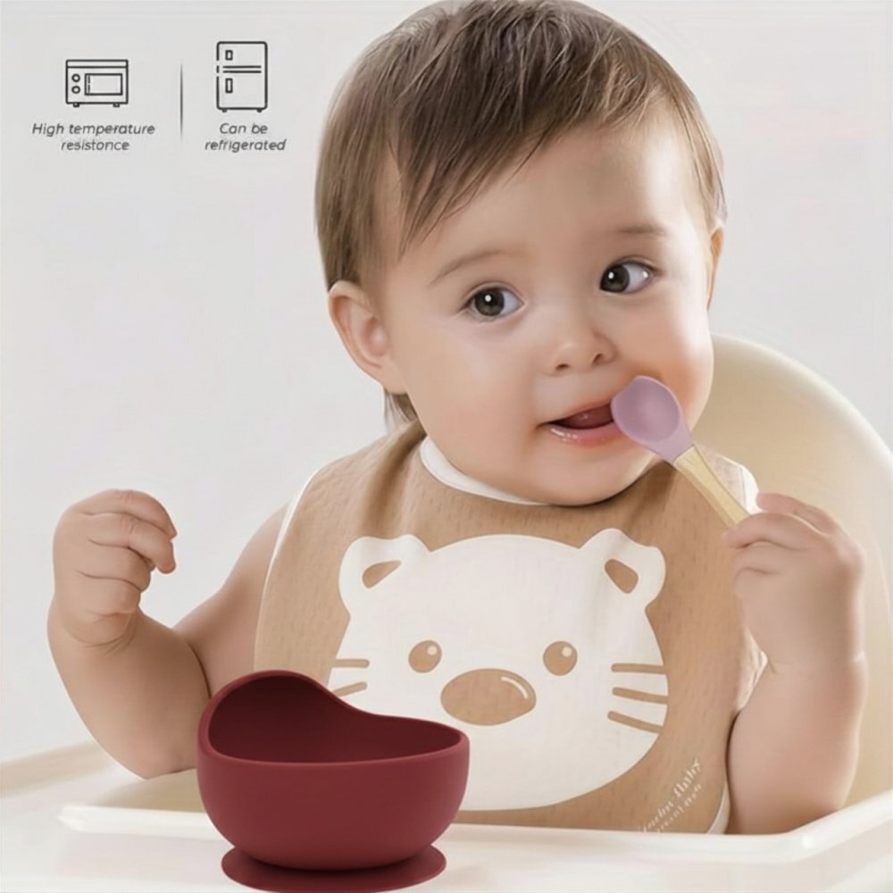 Kidscenter Castron din silicon cu ventuza antiderapanta BPA free 6+ luni rosu