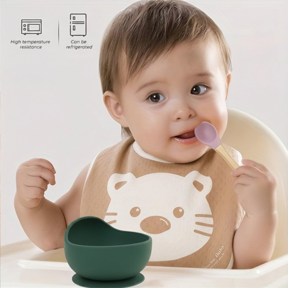 Kidscenter Castron din silicon cu ventuza antiderapanta BPA free 6+ luni verde