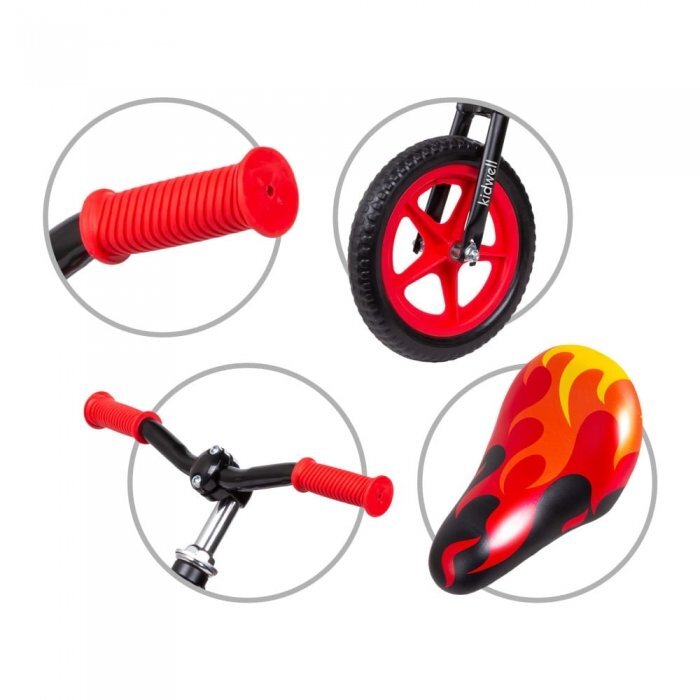 Kidwell Bicicleta copii fara pedale Comet Black Red 12 inch cu cadru din magneziu roti din spuma EVA scaun reglabil pe inaltime 36-44 cm inaltimea copilului 80-120 cm greutatea maxima admisa 35 kg