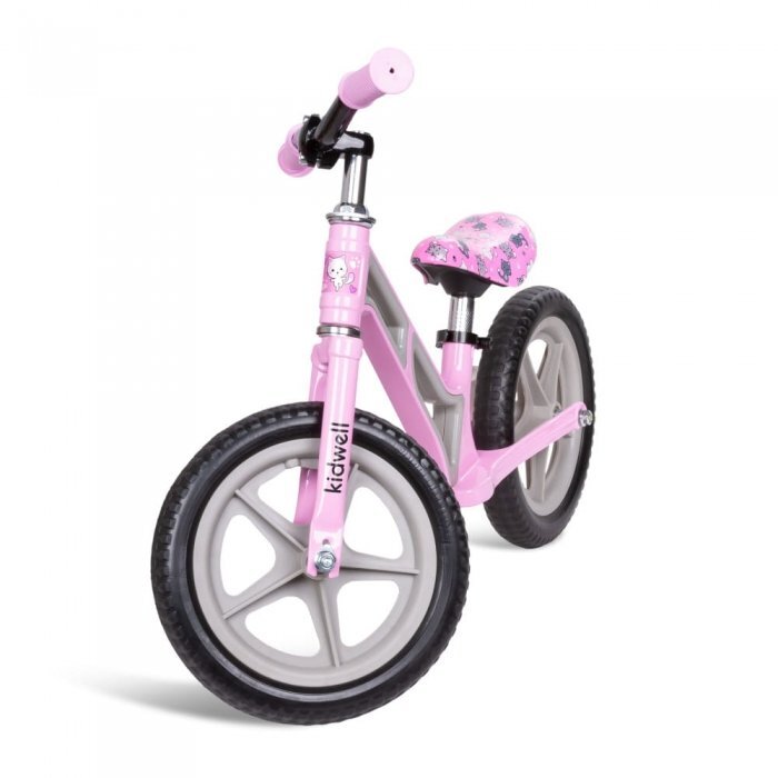 Kidwell Bicicleta copii fara pedale Comet Pink Gray 12 inch cu cadru din magneziu roti din spuma EVA scaun reglabil pe inaltime 36-44 cm inaltimea copilului 80-120 cm greutatea maxima admisa 35 kg