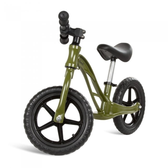 Kidwell Bicicleta copii fara pedale cu cadru din magneziu Rocky Khaki 12 inch cadru din magneziu scaun reglabil pe inaltime 31-42 cm roti cu rulmenti ABEC-9 anvelope mari EVAde la 2 anigreutatea maxima a copilului 35 kg