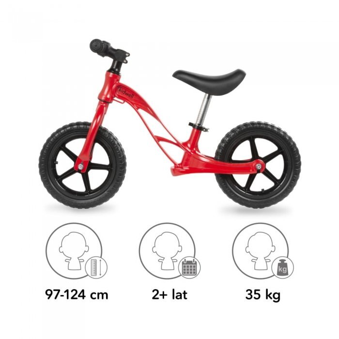 Kidwell Bicicleta copii fara pedale cu cadru din magneziu Rocky Red 12 inch cadru din magneziu scaun reglabil pe inaltime 31-42 cm roti cu rulmenti ABEC-9 anvelope mari EVA de la 2 ani greutatea maxima a copilului 35 kg