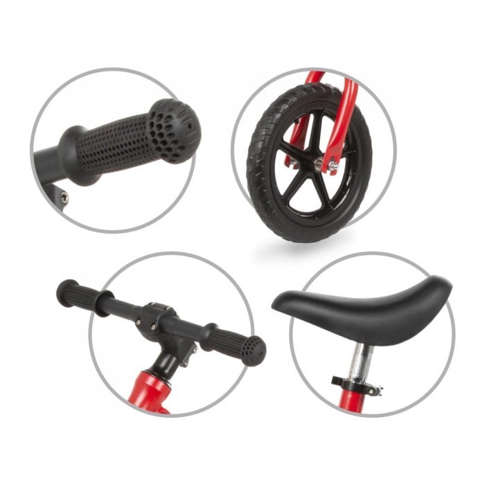 Kidwell Bicicleta copii fara pedale cu cadru din magneziu Rocky Red 12 inch cadru din magneziu scaun reglabil pe inaltime 31-42 cm roti cu rulmenti ABEC-9 anvelope mari EVA de la 2 ani greutatea maxima a copilului 35 kg