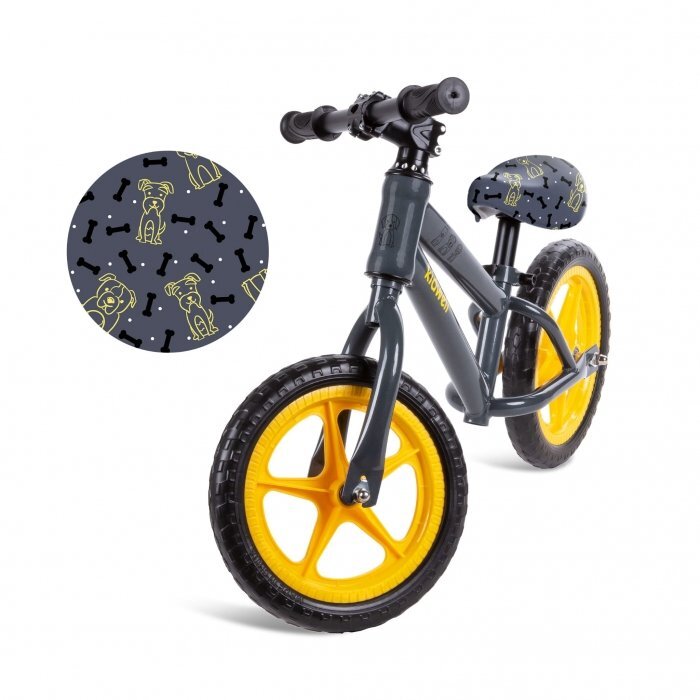 Kidwell Bicicleta copii fara pedale Mundo Dogs 12 inch cu roti din spuma EVA scaun reglabil pe inaltime 34-44 cm de la 3 ani inaltimea recomandata a copilului 80-120 cm