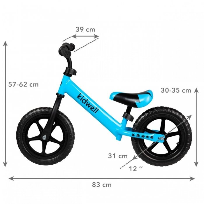 Kidwell Bicicleta copii fara pedale Rebel Blue 12 inch ghidon ajustabil pe inaltime greutate redusa roti spuma EVA scaun reglabil pe inaltime de la 2 ani