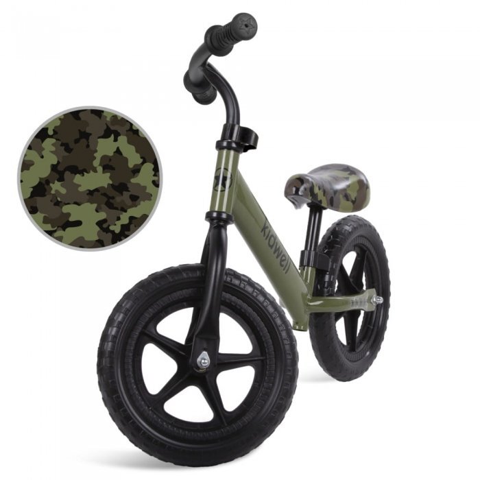 Kidwell Bicicleta copii fara Pedale Rebel Khaki 12 inch ghidon ajustabil pe inaltime greutate redusa roti spuma EVA scaun reglabil pe inaltime de la 2 ani