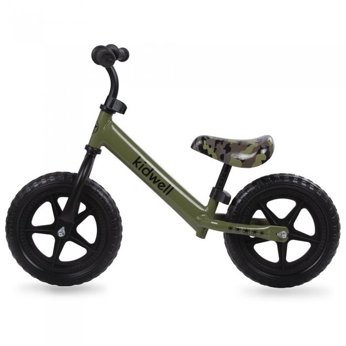Kidwell Bicicleta copii fara Pedale Rebel Khaki 12 inch ghidon ajustabil pe inaltime greutate redusa roti spuma EVA scaun reglabil pe inaltime de la 2 ani