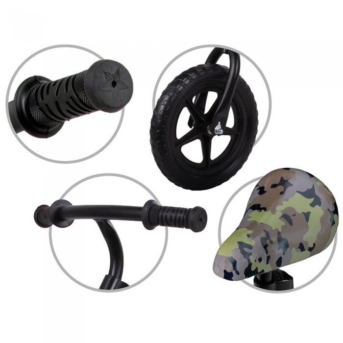 Kidwell Bicicleta copii fara Pedale Rebel Khaki 12 inch ghidon ajustabil pe inaltime greutate redusa roti spuma EVA scaun reglabil pe inaltime de la 2 ani