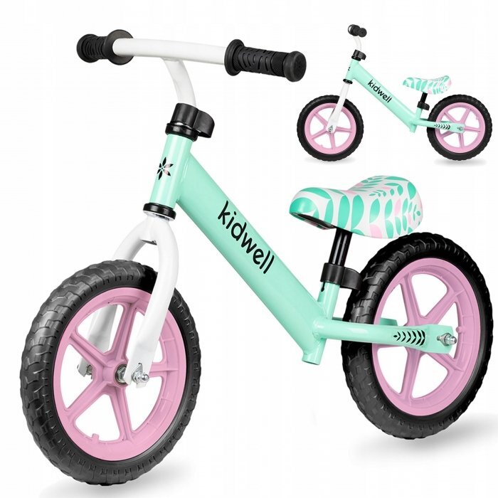 Kidwell Bicicleta copii fara pedale Rebel Mint 12 inch ghidon ajustabil pe inaltime greutate redusa roti spuma EVA scaun reglabil pe inaltime de la 2 ani