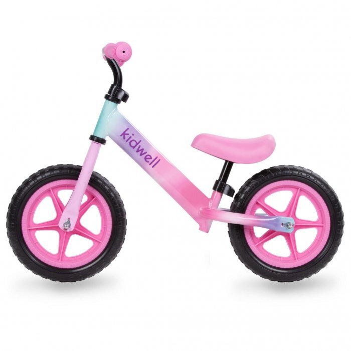 Kidwell Bicicleta copii fara pedale Rebel Ombre 12 inch varsta 3-4 ani ghidon cu cu inaltime reglabila roti late din cauciuc EVA scaun moale reglabil greutate mmaxima admisa 30 kg inaltimea 80-120 cm