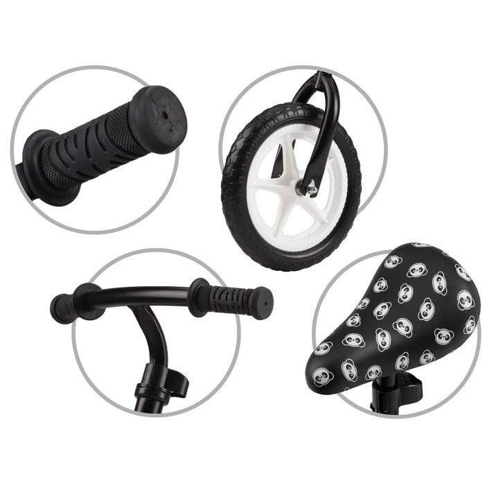 Kidwell Bicicleta copii fara pedale Rebel Panda 12 inch ghidon ajustabil pe inaltime greutate redusa roti spuma EVA scaun reglabil pe inaltime de la 2 ani