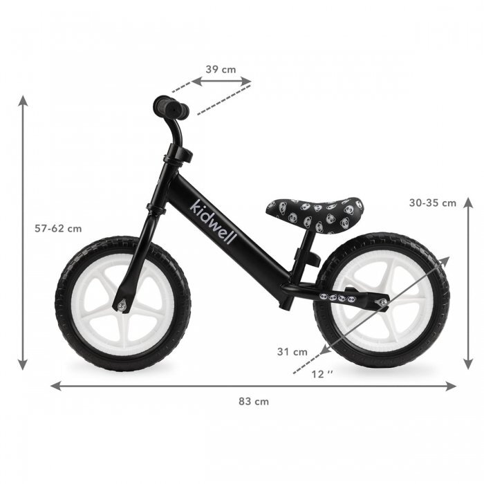 Kidwell Bicicleta copii fara pedale Rebel Panda 12 inch ghidon ajustabil pe inaltime greutate redusa roti spuma EVA scaun reglabil pe inaltime de la 2 ani