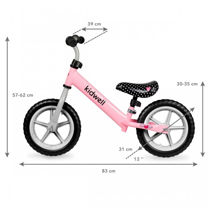 Kidwell Bicicleta copii fara Pedale Rebel Pink 12 inch ghidon ajustabil pe inaltime greutate redusa roti spuma EVA scaun reglabil pe inaltime de la 2 ani