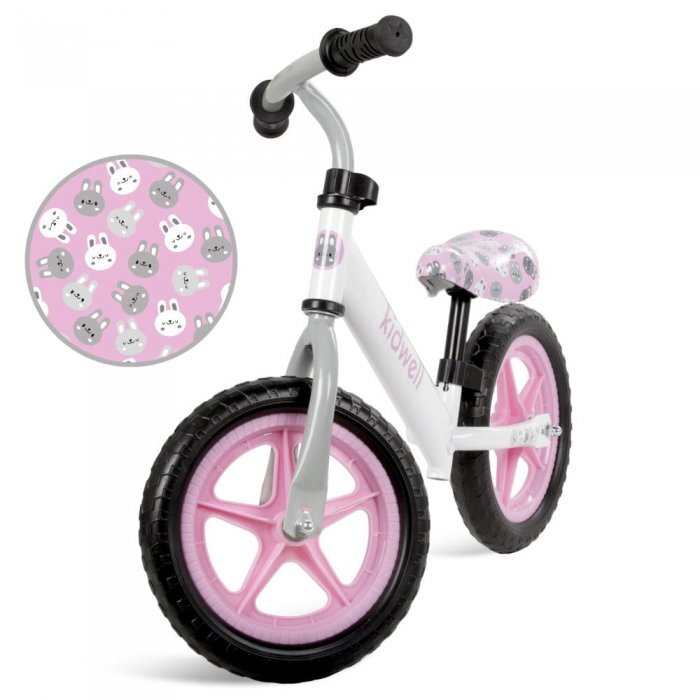 Kidwell Bicicleta copii fara pedale Rebel White Bunny 12 inch ghidon ajustabil pe inaltime greutate redusa roti spuma EVA scaun reglabil pe inaltime de la 2 ani