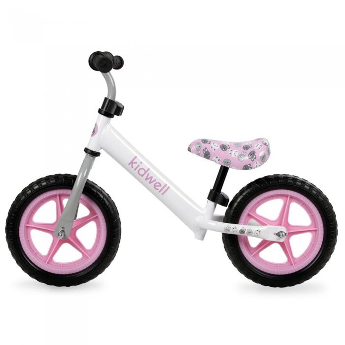 Kidwell Bicicleta copii fara pedale Rebel White Bunny 12 inch ghidon ajustabil pe inaltime greutate redusa roti spuma EVA scaun reglabil pe inaltime de la 2 ani