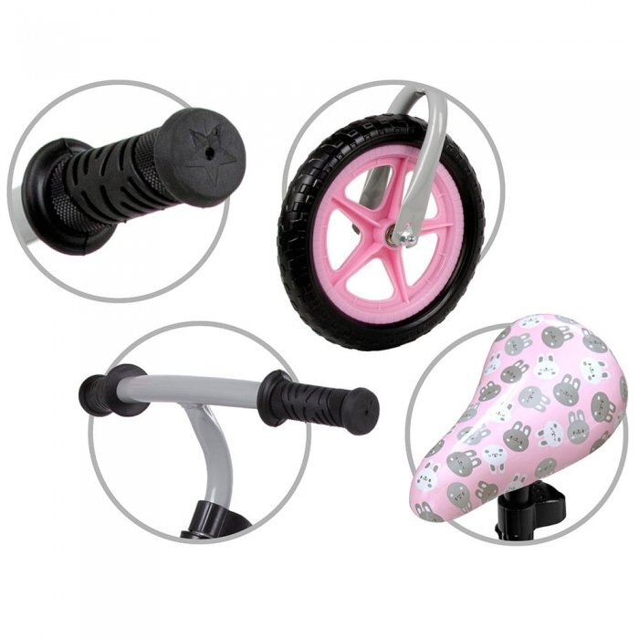 Kidwell Bicicleta copii fara pedale Rebel White Bunny 12 inch ghidon ajustabil pe inaltime greutate redusa roti spuma EVA scaun reglabil pe inaltime de la 2 ani