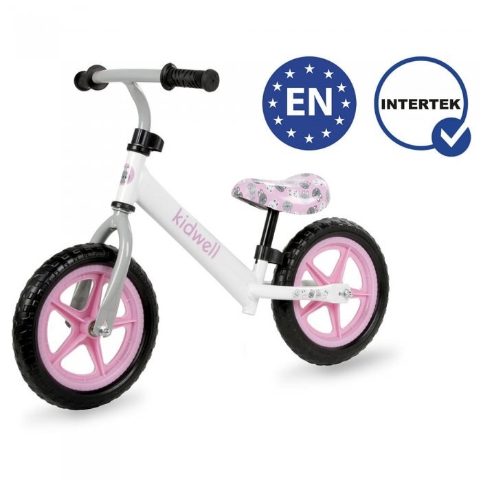 Kidwell Bicicleta copii fara pedale Rebel White Bunny 12 inch ghidon ajustabil pe inaltime greutate redusa roti spuma EVA scaun reglabil pe inaltime de la 2 ani