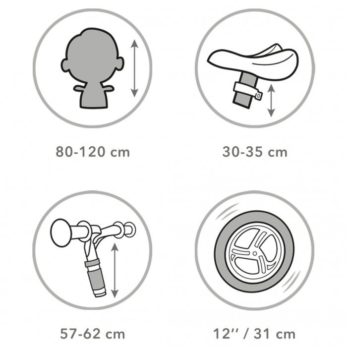 Kidwell Bicicleta copii fara pedale Rebel Yellow 12 inch varsta 3-4 ani ghidon cu cu inaltime reglabila roti late din cauciuc EVA scaun moale reglabil greutate mmaxima admisa 30 kg inaltimea 80-120 cm