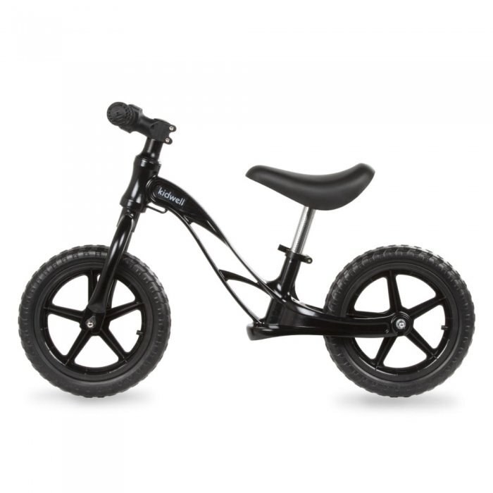 Kidwell Bicicleta copii fara pedale Rocky Black 12 inch cadru din magneziu scaun reglabil pe inaltime 31-42 cm roti cu rulmenti ABEC-9 anvelope mari EVA de la 2 ani greutatea maxima a copilului 35 kg