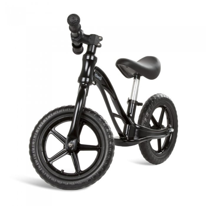 Kidwell Bicicleta copii fara pedale Rocky Black 12 inch cadru din magneziu scaun reglabil pe inaltime 31-42 cm roti cu rulmenti ABEC-9 anvelope mari EVA de la 2 ani greutatea maxima a copilului 35 kg