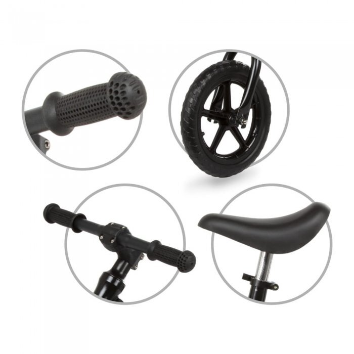 Kidwell Bicicleta copii fara pedale Rocky Black 12 inch cadru din magneziu scaun reglabil pe inaltime 31-42 cm roti cu rulmenti ABEC-9 anvelope mari EVA de la 2 ani greutatea maxima a copilului 35 kg