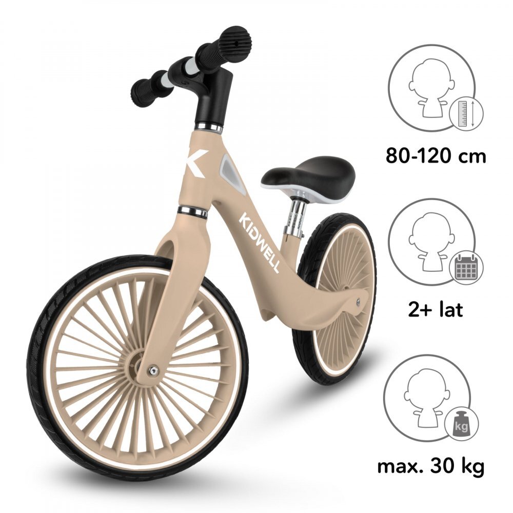 Kidwell Bicicleta de echilibru fara pedale pentru copii Nix Beige 3.05 kg roti PU 29 cm reglabila 80-120 cm maxim 30 kg