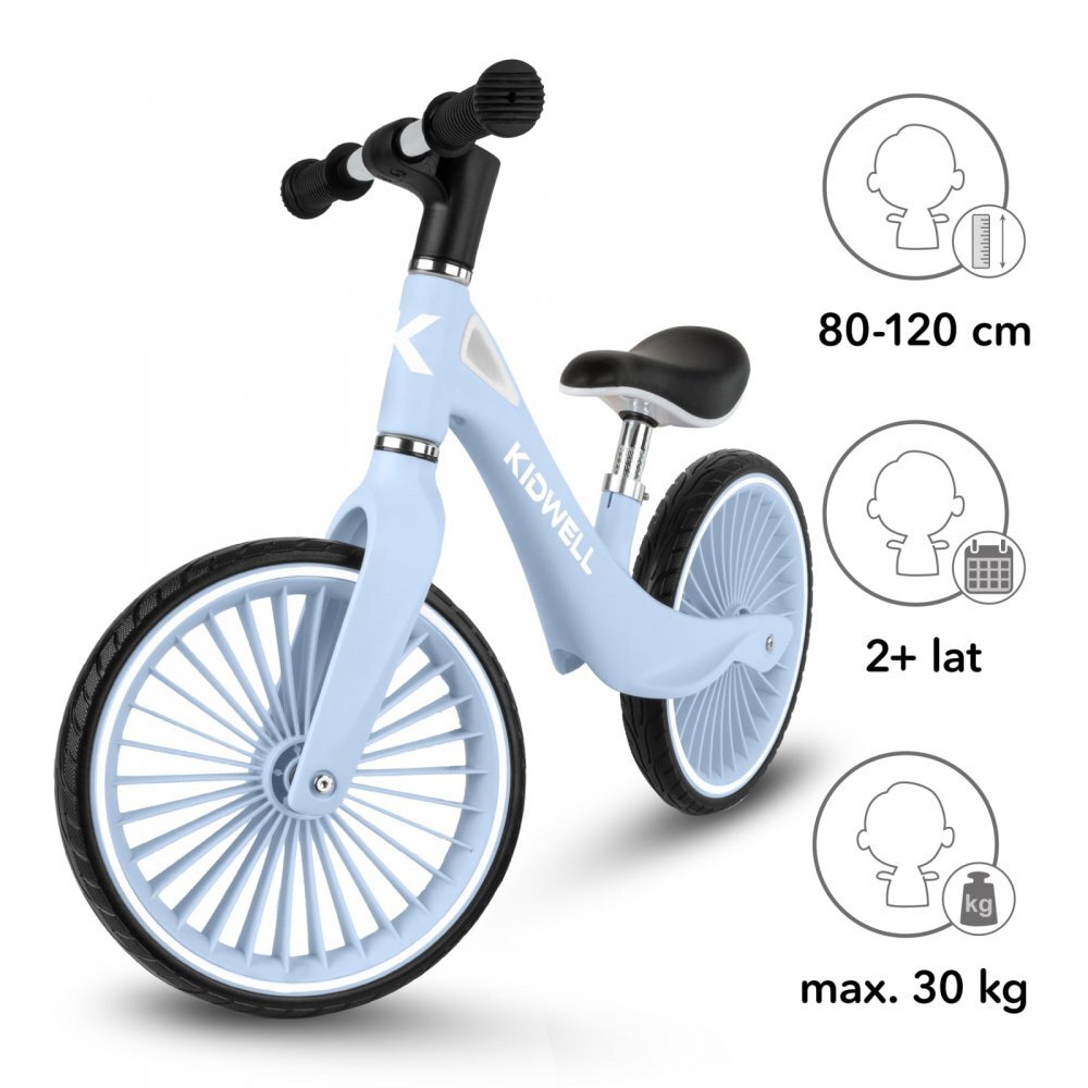 Kidwell Bicicleta de echilibru fara pedale pentru copii Nix Blue Aura 3.05 kg roti PU 29 cm reglabila 80-120 cm maxim 30 kg
