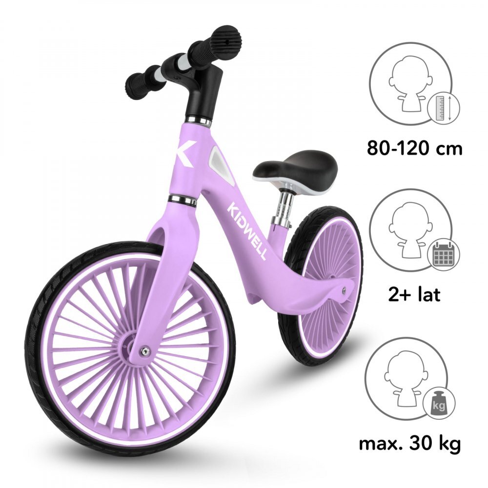 Kidwell Bicicleta de echilibru fara pedale pentru copii Nix Lavender 3.05 kg roti PU 29 cm reglabila 80-120 cm maxim 30 kg