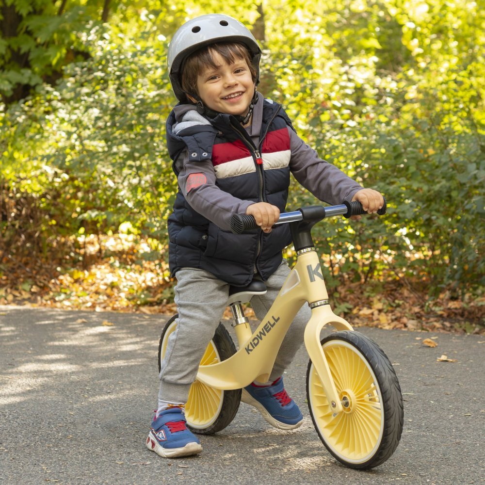 Kidwell Bicicleta de echilibru fara pedale pentru copii Nix Yellow 3.05 kg roti PU 29 cm reglabila 80-120 cm maxim 30 kg