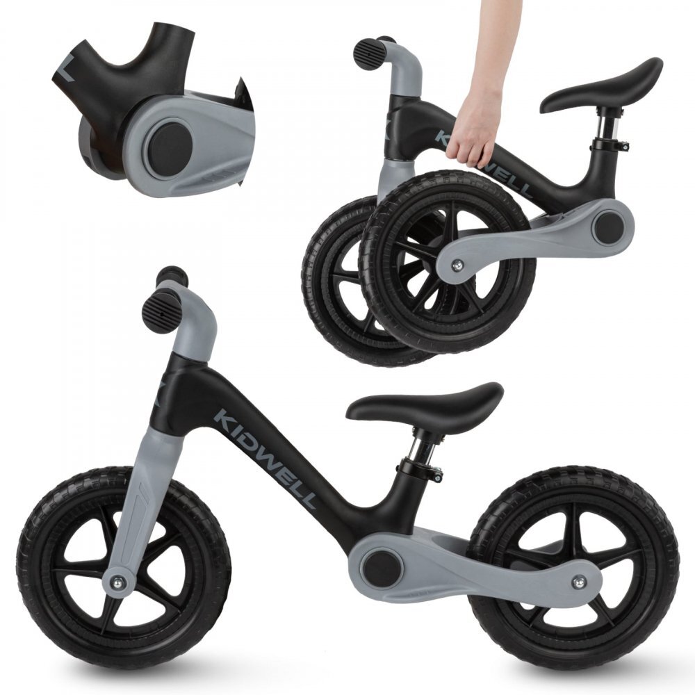 Kidwell Bicicleta de echilibru fara pedale pentru copii pliabila Flex Black ultra usoara 2.9 kg roti EVA 29 cm reglabila 80-120 cm maxim 30 kg