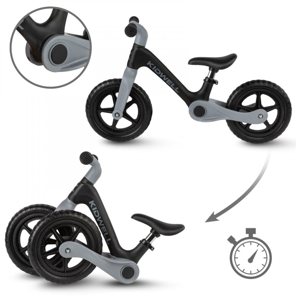 Kidwell Bicicleta de echilibru fara pedale pentru copii pliabila Flex Black ultra usoara 2.9 kg roti EVA 29 cm reglabila 80-120 cm maxim 30 kg