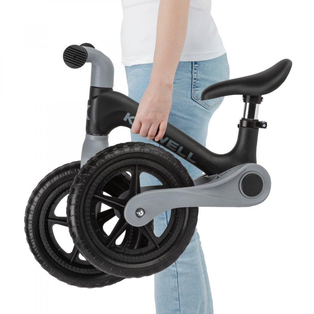 Kidwell Bicicleta de echilibru fara pedale pentru copii pliabila Flex Black ultra usoara 2.9 kg roti EVA 29 cm reglabila 80-120 cm maxim 30 kg