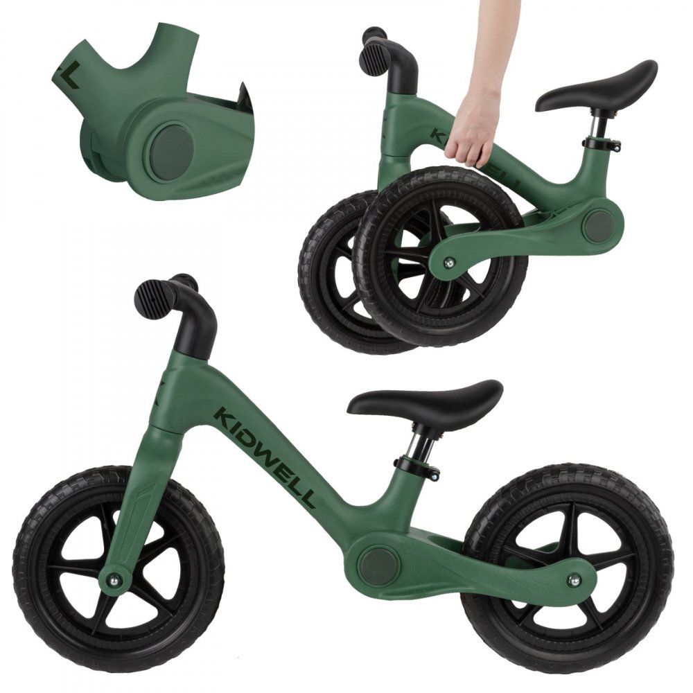 Kidwell Bicicleta de echilibru fara pedale pentru copii pliabila Flex Green ultra usoara 2.9 kg roti EVA 29 cm reglabila 80-120 cm maxim 30 kg