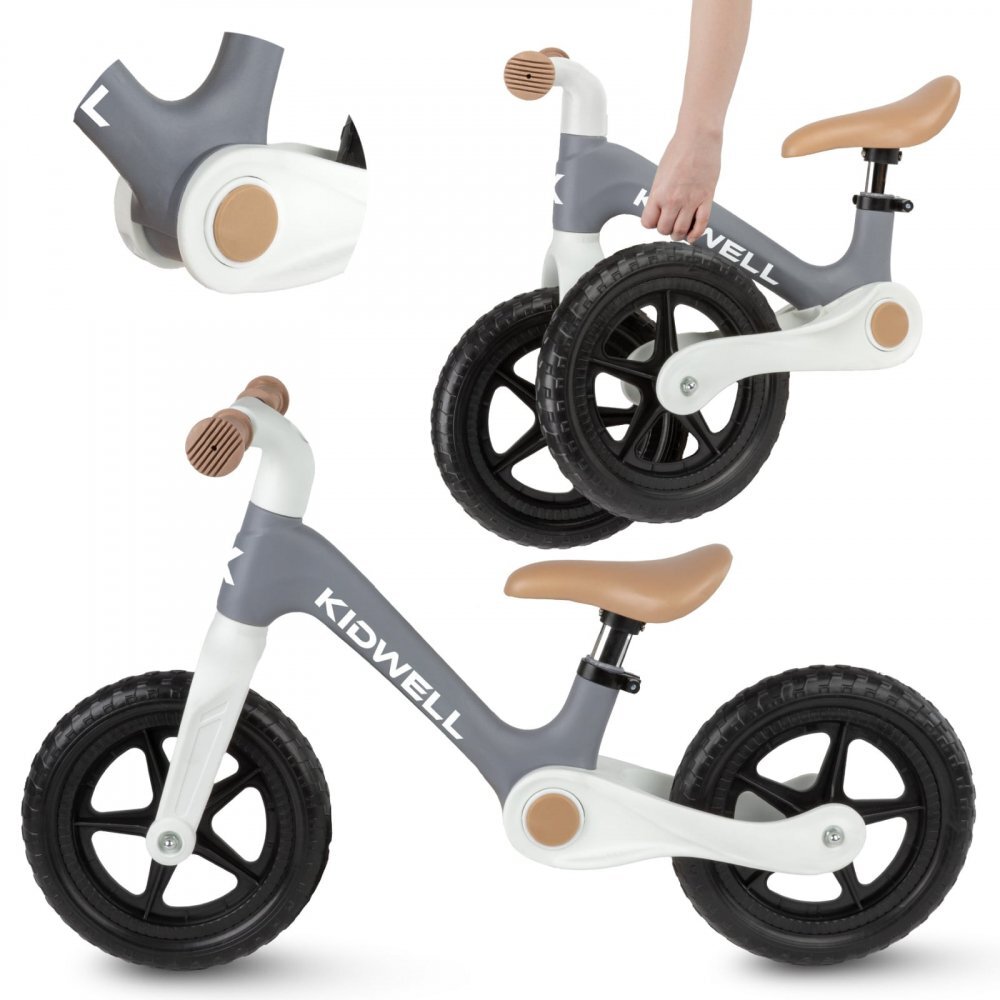Kidwell Bicicleta de echilibru fara pedale pentru copii pliabila Flex Grey ultra usoara 2.9 kg roti EVA 29 cm reglabila 80-120 cm maxim 30 kg