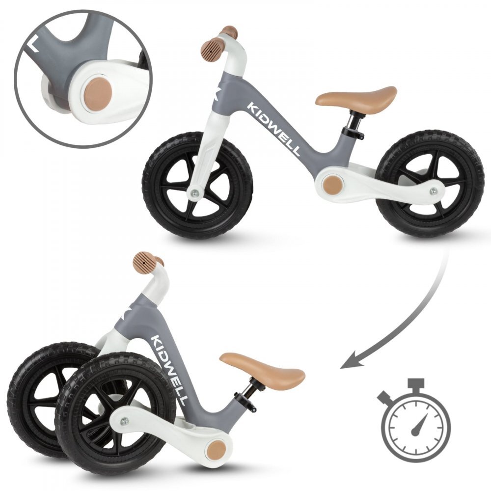 Kidwell Bicicleta de echilibru fara pedale pentru copii pliabila Flex Grey ultra usoara 2.9 kg roti EVA 29 cm reglabila 80-120 cm maxim 30 kg