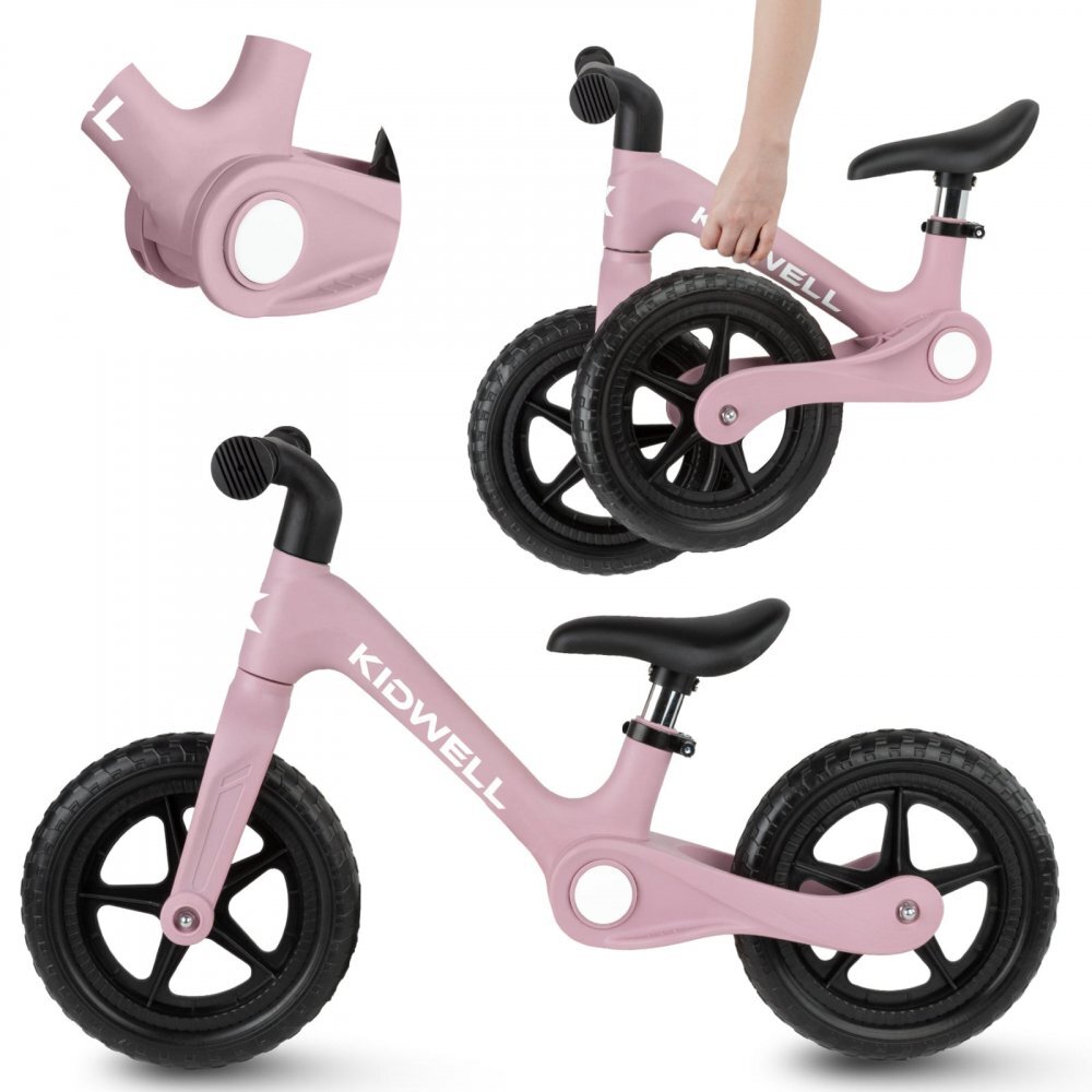 Kidwell Bicicleta de echilibru fara pedale pentru copii pliabila Flex Pink ultra usoara 2.9 kg roti EVA 29 cm reglabila 80-120 cm maxim 30 kg