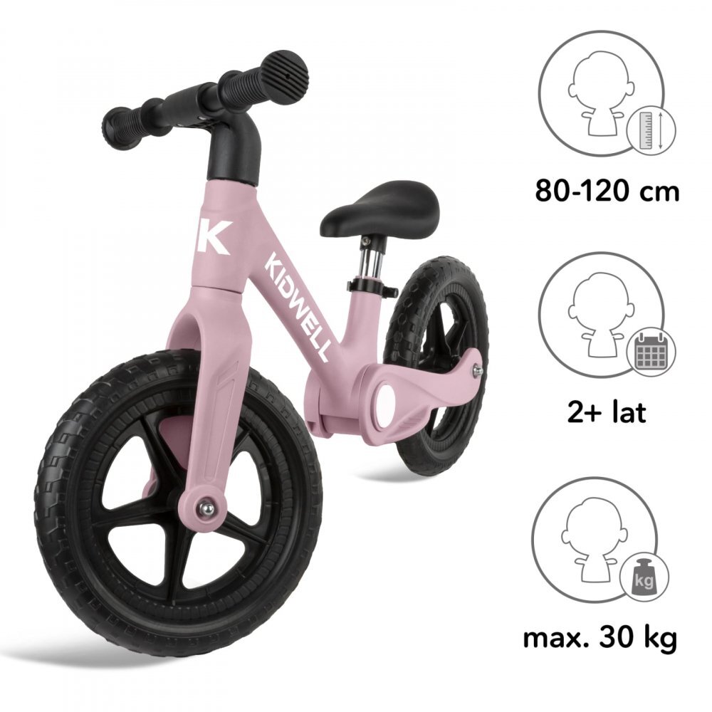 Kidwell Bicicleta de echilibru fara pedale pentru copii pliabila Flex Pink ultra usoara 2.9 kg roti EVA 29 cm reglabila 80-120 cm maxim 30 kg