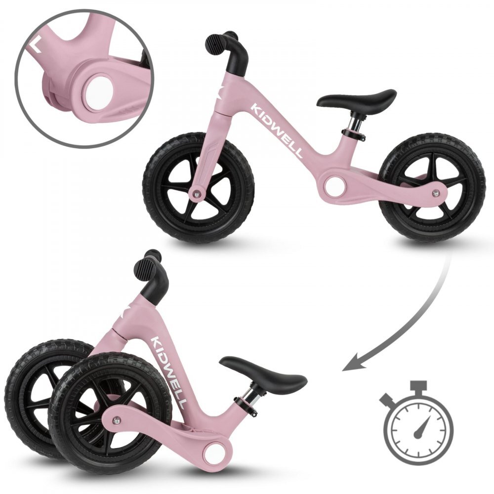Kidwell Bicicleta de echilibru fara pedale pentru copii pliabila Flex Pink ultra usoara 2.9 kg roti EVA 29 cm reglabila 80-120 cm maxim 30 kg