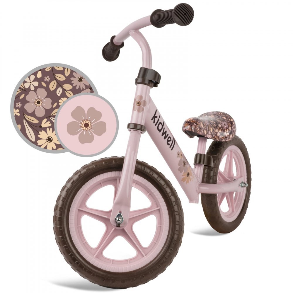 Kidwell Bicicleta de echilibru fara pedale pentru copii Rebel Flower 2.64 kg roti EVA 28 cm reglabila 80-120 cm maxim 30 kg