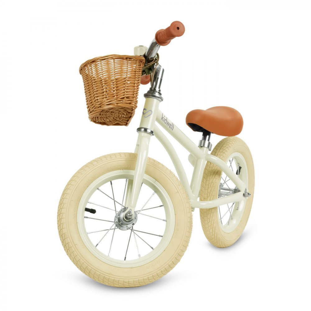 Kidwell Bicicleta de echilibru fara pedale pentru copii Retro Classy Cream stil retro sonerie si cos 3.9 kg roti 12 inch sa reglabila 36-46 cm maxim 35 kg
