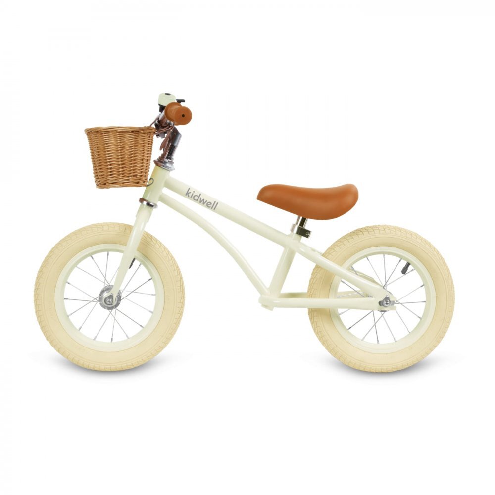 Kidwell Bicicleta de echilibru fara pedale pentru copii Retro Classy Cream stil retro sonerie si cos 3.9 kg roti 12 inch sa reglabila 36-46 cm maxim 35 kg